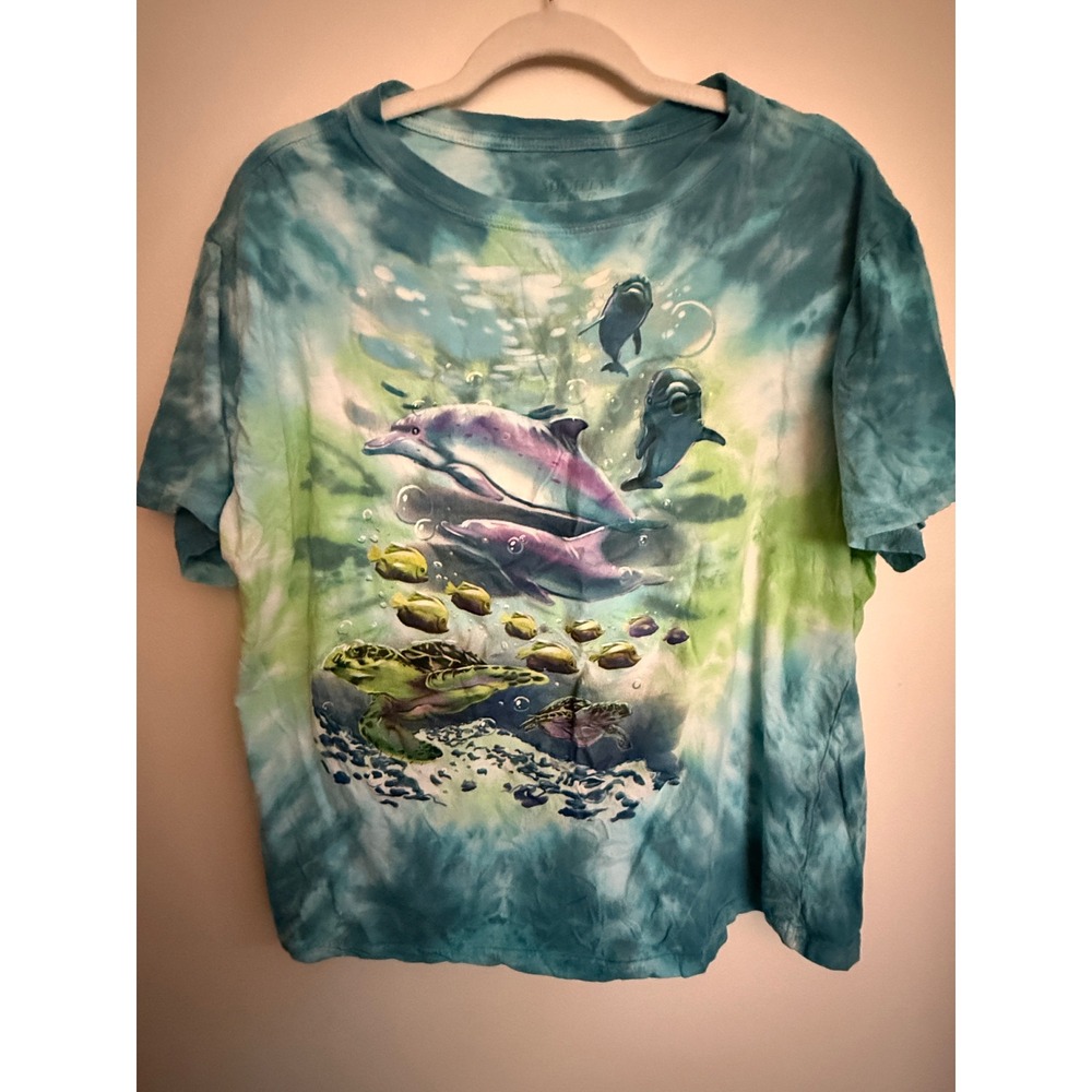Mighty Fine Sea Turtle Dolphin Tie Dye Graphic T-Shirt Blue Green Mens XL